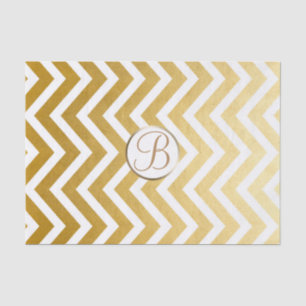 Gold Weißer Chevron-Druck Monogramm Buchstabe Init Seidenpapier