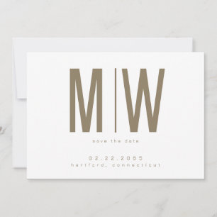 Gold & Weißes großes Monogramm Hochzeit Vormerkung Save The Date