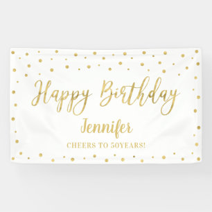 Gold & Weißes Happy Birthday Party Banner