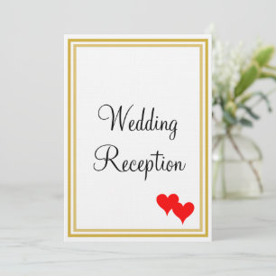 Gold Weißes Monogramm Hochzeitsempfang Rote Herzen Einladung