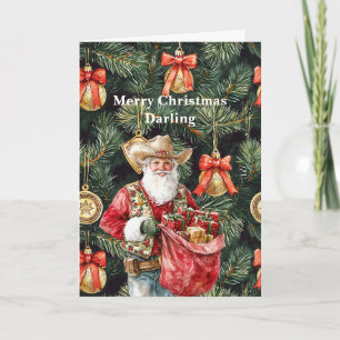 Gold Western Cowboy Weihnachtsmann Weihnachten Karte