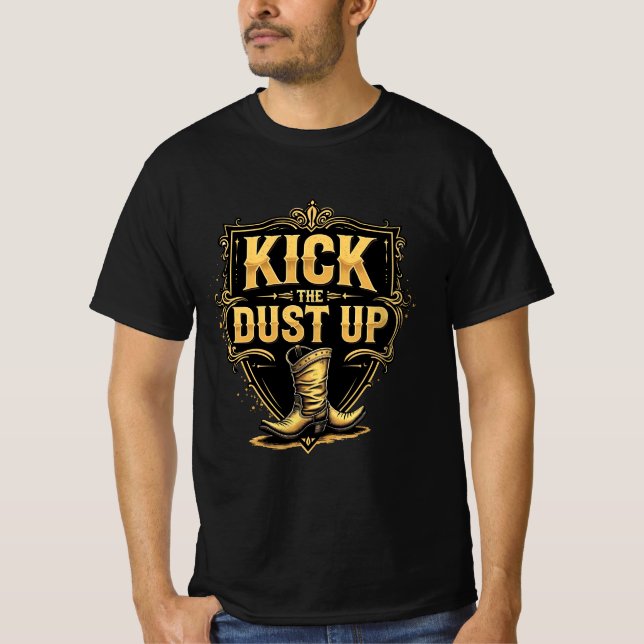 Gold-Western-Text: Aufblähen T-Shirt (Vorderseite)