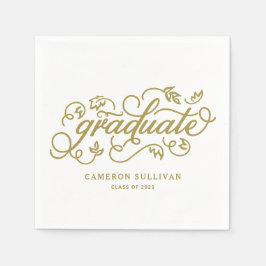 Gold Whimsical Floral Script Abschluss Serviette
