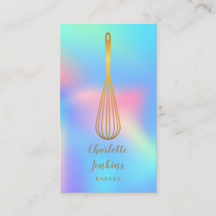Gold Whisk Bäckerei Patisserie Rainbow Holographic Visitenkarte