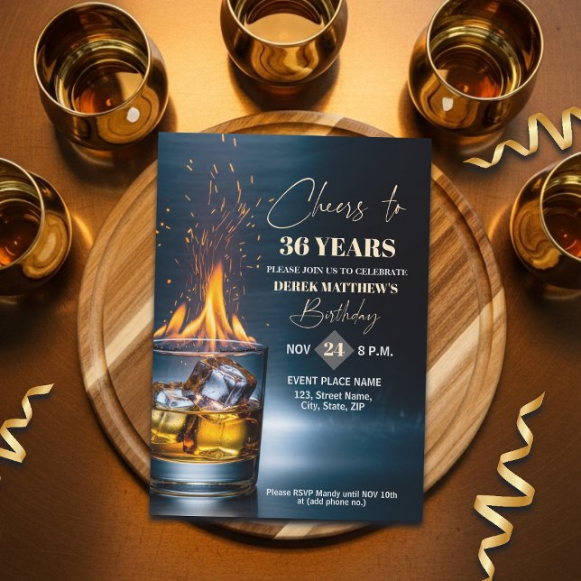 Gold Whiskey Theme Men 36th Birthday Party Einladung (Von Creator hochgeladen)