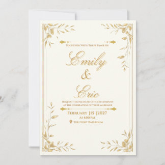 Gold Whisper - Elegante goldene Hochzeits-Einladun Einladung