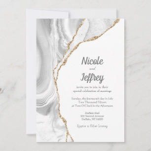 Gold & White Agate Élégante invitation de mariage