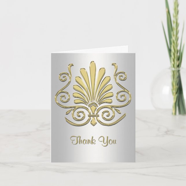 Gold White Art Deco Damask Vielen Dank Dankeskarte (Vorderseite)