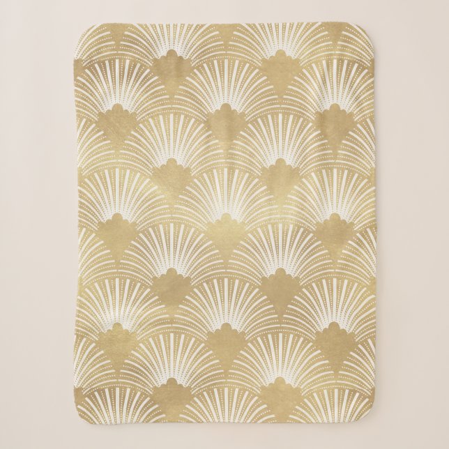 Gold & White Art Deko Nahtloses Muster Sherpadecke (Vorderseite)