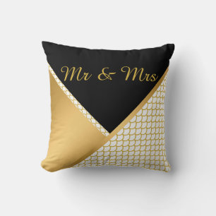 GOLD WHITE BLACK MERMAID DESIGN WEDING PILLOW KISSEN