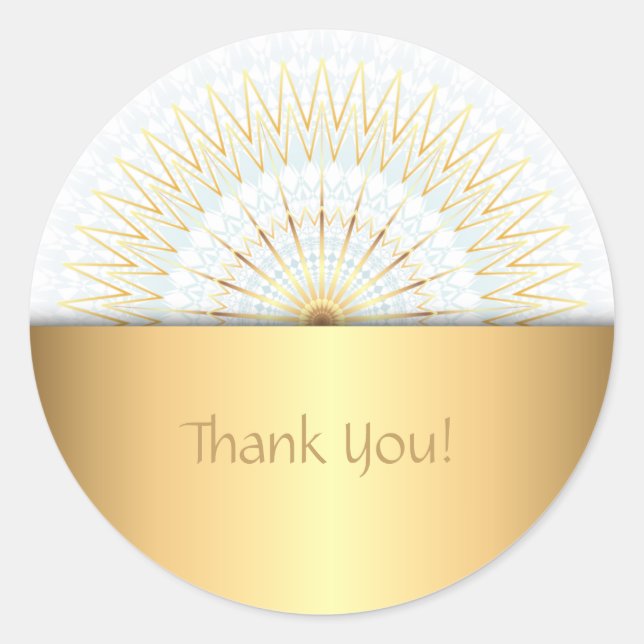 Gold White Blue Mandala Runder Aufkleber (Vorderseite)