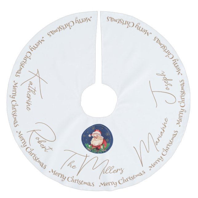 Gold White Blue Santa Classic Weihnachten Polyester Weihnachtsbaumdecke (Vorderseite)