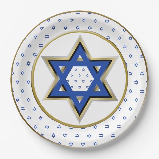 Gold White Blue Star von David Gold Ring Trim Pappteller (Vorderseite)
