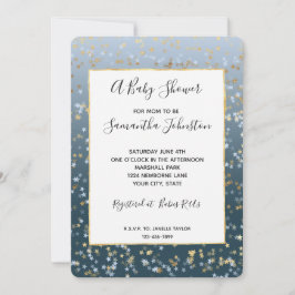 Gold White Blue Stars Shine Bright Baby Dusche Einladung