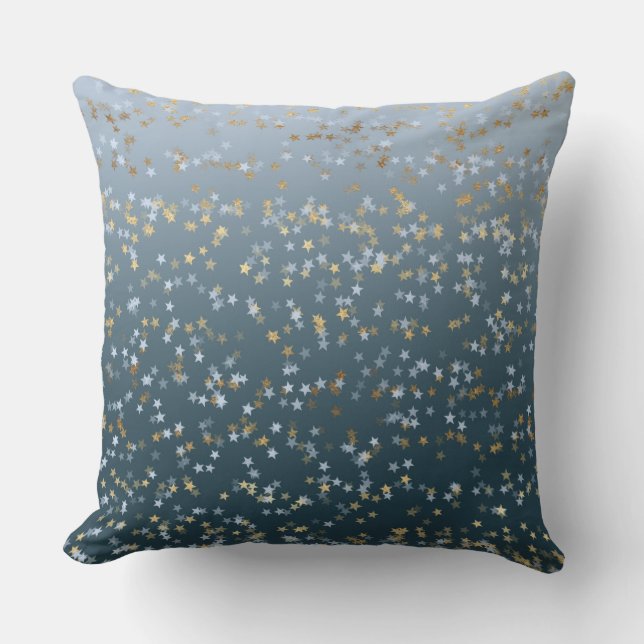 Gold White Blue Stars Shine Bright Kissen (Vorderseite)