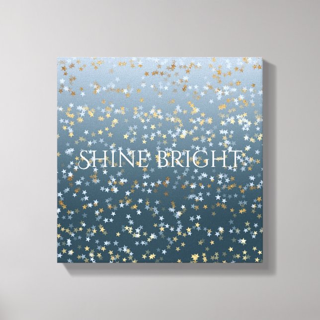 Gold White Blue Stars Shine Bright Leinwanddruck (Vorderseite)