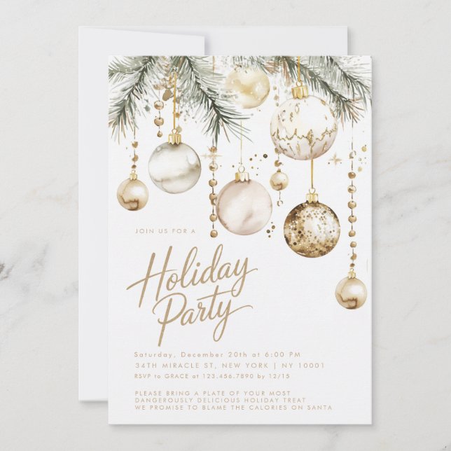 Gold White Blush Ornaments Baubles Weihnachtsfest  Einladung (Vorderseite)