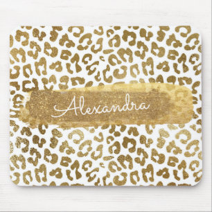 Gold & White Cheetah Print mit Gold Glitzer Mousepad