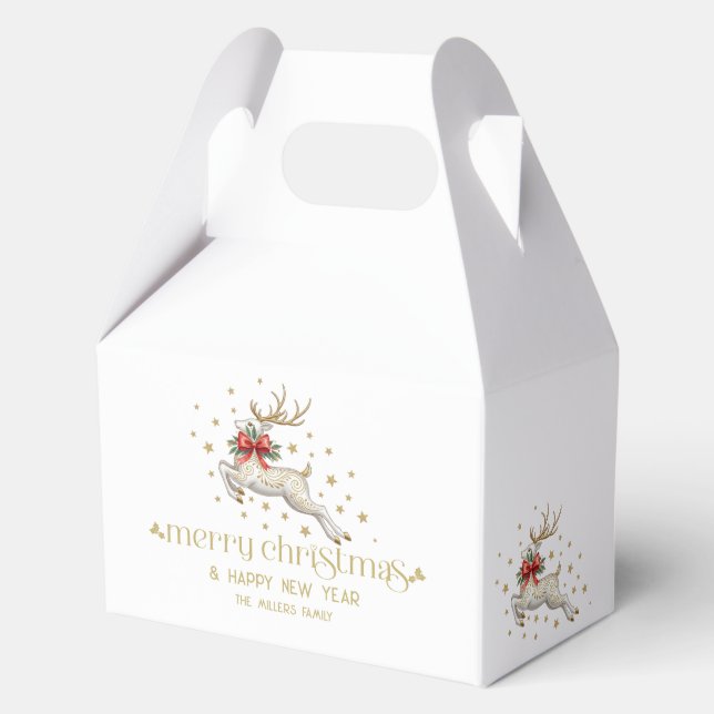Gold White Christmas Reindeer Geschenkschachtel (Vorderseite)