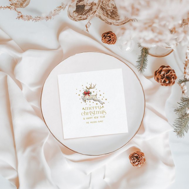 Gold White Christmas Reindeer Serviette (Von Creator hochgeladen)