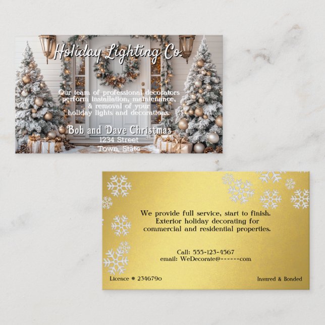 Gold White Christmas Snowflakes Lighting Company Visitenkarte (Vorne/Hinten)