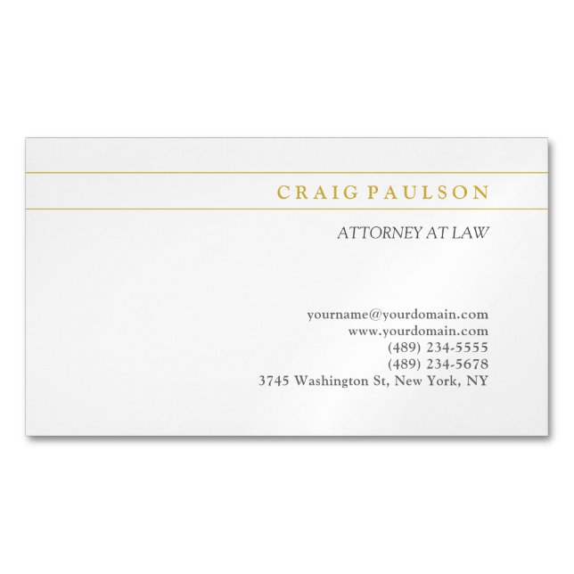 Gold & White Consultant Attorney at Law Profession Magnetische Visitenkarte (Vorderseite)