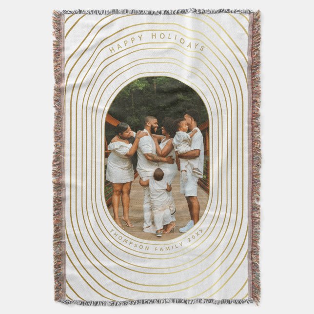 Gold White Custom Foto Family Weihnachten Decke (Vorderseite Vertikal)