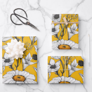 Gold White Daisy Boho Wildblume Decoupage Geschenkpapier Set