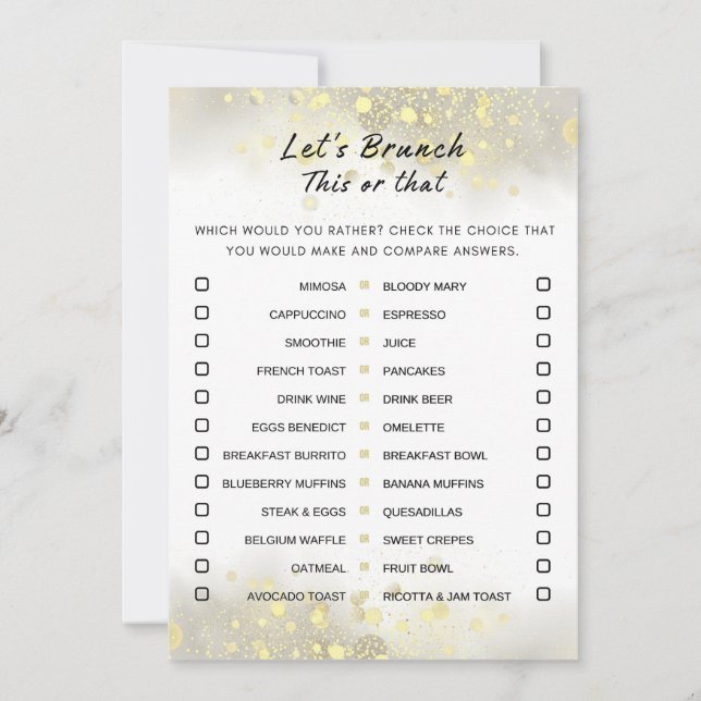 Gold White Dieses oder jenes Brunch Party Game Einladung (Vorderseite)