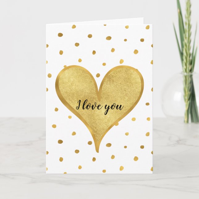 Gold White Dots Herz Liebe Karte (Vorderseite)