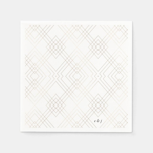 Gold White Elegance Diamond Geo Deko Wedding Serviette (Vorderseite)