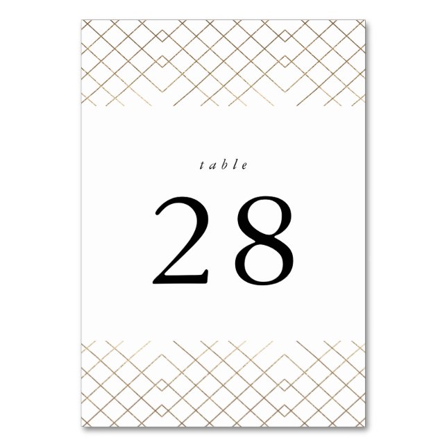 Gold White Elegance Diamond Geo Deko Wedding Tischnummer (Vorderseite)