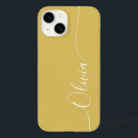 Gold White Elegant Calligraphy Script Name Case-Mate iPhone 14 Hülle<br><div class="desc">Gold White Elegant Calligraphy Script Custom Personalisiert Name iPhone 14 Smart Phone Cases zeichnen sich durch ein modernes und trendiges,  einfaches und stilvolles Design aus,  mit Ihrem personalisierten Namen in eleganter handgeschriebener Schrift Typografie auf einem goldenen Hintergrund. Entworfen von ©Evco Studio www.zazzle.com/store/evcostudio</div>