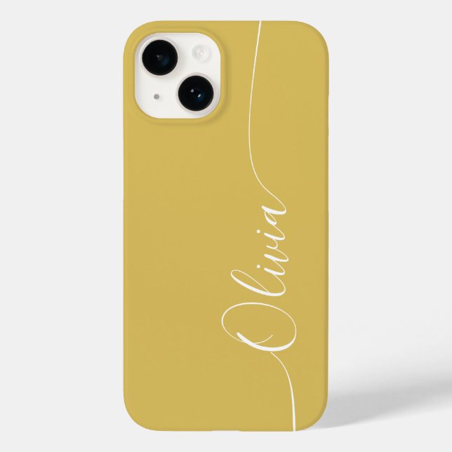 Gold White Elegant Calligraphy Script Name Case-Mate iPhone 14 Hülle (Rückseite)