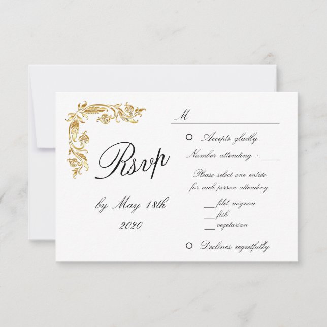 Gold White Elegant Glamour Wedding RSVP (Vorderseite)