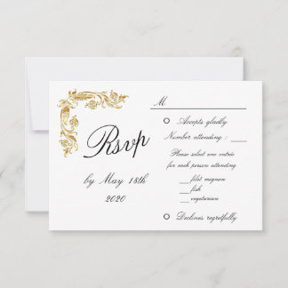 Gold White Elegant Glamour Wedding RSVP Karte