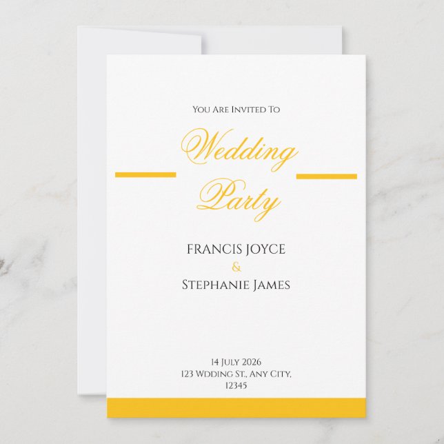 Gold & White Elegant Wedding Invitation Design Einladung (Vorderseite)