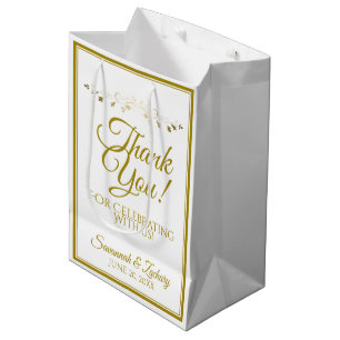 Gold & White Elegante Blüh Wedding Vielen Dank Mittlere Geschenktüte