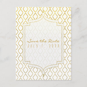 Gold & White Elegante marokkanische Glam Save-the- Ankündigungspostkarte