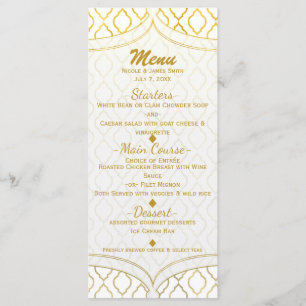 Gold & White Elegante marokkanische Glamour-Hochze Menükarte