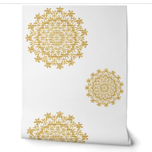 Gold White Floral Abstrakt Mandala Wallpaper Tapete