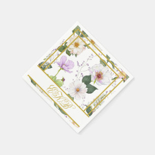 Gold White Floral Elegant Modernes Monogramm Serviette