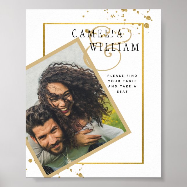GOLD White FOTO Wedding Set Modernes Classic Poster (Vorne)