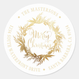 Gold White Frohe Weihnachtsferien Rücksendeadresse Runder Aufkleber
