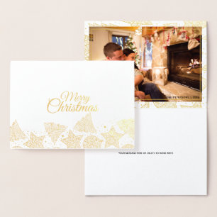 Gold & White Frohe Weihnachtsmuster Familie Foto Folienkarte