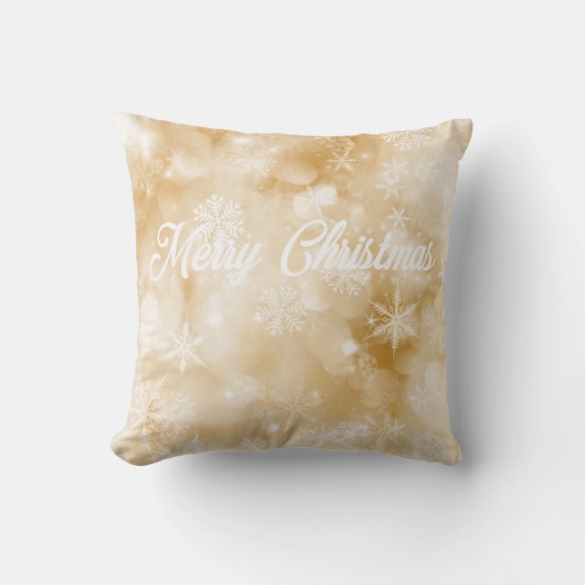 Gold & White Frohe Weihnachtsschneeflocke Kissen (Vorderseite)