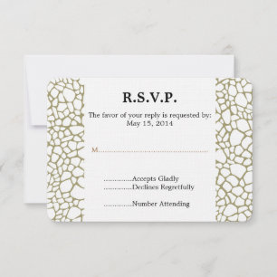 Gold White Giraffe Print Wedding RSVP Karte