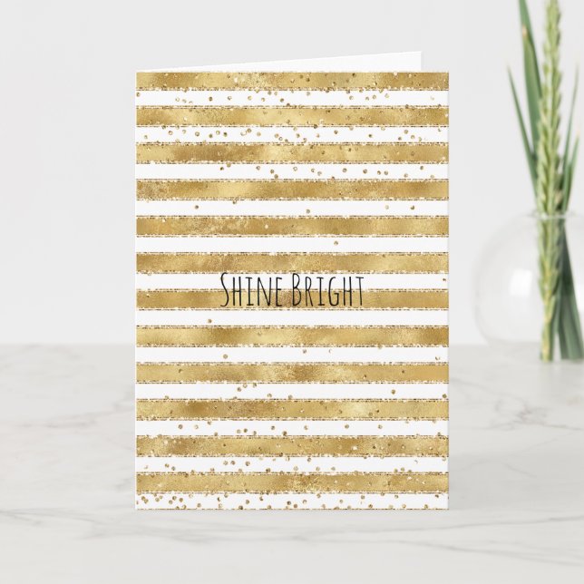 Gold White Glam Glitz Streifen Sparkle Punkte Karte (Vorderseite)