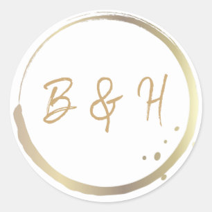 Gold & White Glänzende Glam Moderne Minimal Hochze Runder Aufkleber