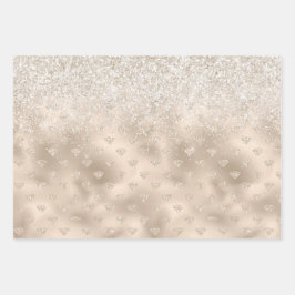 Gold White Glitz Glitzer Diamanten Geschenkpapier Set